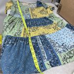 True Craft  Multicolor Patchwork Mini Dress tunic L v-neck flowy flutter sleeve Photo 4