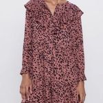 ZARA Cheetah Animal Print Ruffle Button Down Blouse Style Mini Dress Size Small Photo 0