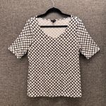 Talbots Womens Blouse Size L Career Business Professional Cream & Black Print Photo 0