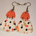Colorful Orange White Retro Boho Clay Geometric Dangle Earrings Photo 1