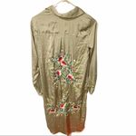 ZARA  Womens Green Khaki Floral Embroidered Long Button Front Collared Shirt Photo 2
