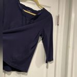 Laura Scott  Size LP Navy Blue 3/4 Sleeve V Neck Top Satib Embroidered Trim Photo 4