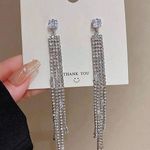 925 Silver Plated CZ Cubic Zirconia Long Dangle Drop Earrings for Women Photo 0