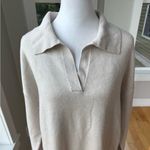Tahari  Taupe Oatmeal Polo Collar Long Sleeve Loose Fit Knit Sweater Dress Large Photo 8