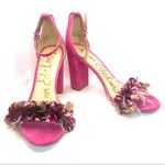 Sam Edelman "YAL" PINK SUEDE BLOCK HEEL SHOES WITH FEATHERS & LG SEQUINS (9.5) Photo 8