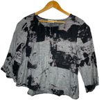 Habitat Clothes to Live In abstract print linen blouse Small BlackGrey Lagenlook Photo 5