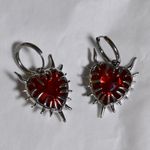 Silver and Red Heart Earrings goth tattoo flame flaming witchy drop cute gift Photo 1