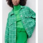 ZARA NWT  Plaid Tweed Button Down Overshirt S Green Photo 1