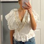 Pho Firenze White & Gold Wrap Front Blouse Photo 0