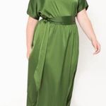 Eloquii  Womens Satin Boat Neck Waist Tie Elegant Chic Summer Maxi Dress Green 20 Photo 0