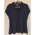 Lilly Pulitzer  Luxletic Frida Ruffle Polo Top Womens XL Navy Blue UPF 50+ Preppy Photo 3