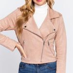 SALE!! Pink Long Sleeve Biker Faux Suede Short Jacket For Women Size L Photo 2