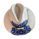 MEXICAN Artisanal Hat Hand Painted Fedora Floral Sombrero Panama Bohemian Large Photo 5