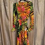 Womens Tropical Leaf Hibiscus Sheer Dress Swim Coverup Maxi Long Sleeve Large Green Photo 1