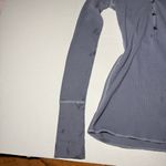 American Eagle  Y2K Ribbed Thermal Form Fitting Henley Hooded Long Sleeve Top Photo 1