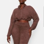 SKIMS NWT Garnet Cozy Knit Sherpa Teddy Cropped Pullover Half Zip Up Size XXS/XS Photo 2