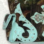 Heritage West Blue Green Camouflage Rhinestone Cross Western Double Strap Purse Photo 2