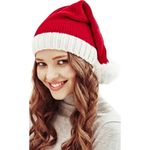 Santa Hat Knit Red and White W/ Pom Pom OS Photo 1