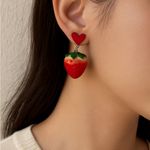 Strawberry Heart‎ Drop Earrings Cute Red Dangle Fruit Style Jewelry new Photo 0