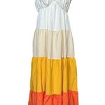 English Factory Sunset Color Block Tiered Maxi Dress Ruffle Sleeves Size M NWT Photo 1