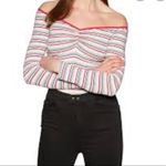 Free People  Striped Ribbed Off Shoulder Bodysuit Womens XS Sweetheart Neckline Photo 2