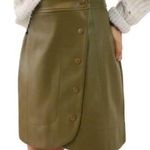 Anthropologie  Tanya Olive Green Faux Leather‎ Skirt snap button wrap 0 Photo 0