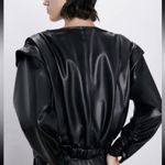 ZARA  Ruffled Faux Leather Long Sleeve Top Black Size S NEW Photo 5