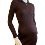 Vintage 60s Goldworm Knit Ribbed Crochet MIDI Chocolate Brown Sweater Dress XS Photo 4