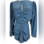 Mariacher Maria Cher Olite Rosario Silk Ruched Short Long Sleeve Mini Dress Blue Size M Photo 1