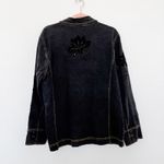 Graff Wear Denim Jacket Women's XL Black Floral Embellished Button Up Casual Gray Photo 5