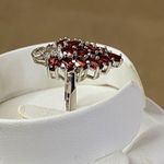 Garnet Grape Cluster Ring Silver Cocktail Ring Genuine Women's 3.71CTW Sz 8 New Red Photo 2