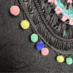 Black Swimsuit Beach Pool Cover Up Colorful Pom poms Tassels One Size Vacay Photo 1