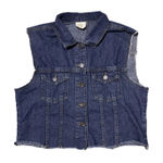Women’s Distressed Denim Raw Hem Short Denim Distressed Dark Wash Vest Size Med Blue Photo 0