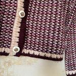 Talbots Tweed Crewneck Cardigan Sweater burgundy purple knit wool blend preppy Photo 4