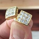 Boutique Awesome New Yellow Gold Filled 9 Clear Round CZ Square Set 9mm Stud Earrings Photo 6
