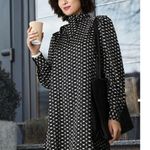 Mango NWOT Tie Back Printed Dress with Balloon Sleeves Black White Geo US 10 Photo 8