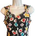 Joan Leslie Vintage Red Yellow Blue Floral Fit N Flare Midi Dress 4 Gold Buttons Black Photo 2