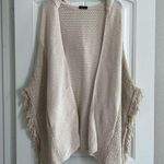 Raffe Hooded Crochet Knit Cardigan Cotton Blend Poncho Beige One Size NEW Photo 0