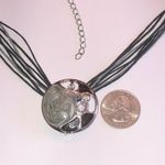 Gaudi Black Gray CZ Rhinestones Shimmer Enamel Pendant Boho Necklace Photo 3