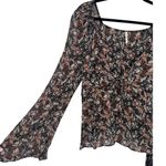 Free People  Uptown Boho Floral Tie Front Bell Sleeve Peasant Blouse Top Sz Small Photo 11