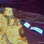 Diane Gilman 100% Silk Blouse Womens Size L Safari Long Sleeve Sequins Brown Photo 2