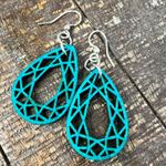 Teal Geometric Teardrop Dangle Earrings Silver Tone Hook Fashion Jewelry Modern Blue Photo 2