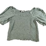 Loft Women's Green Polka Dot Elastic waist Short sleeve shirt. Size M Photo 0