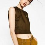 ZARA Metal Star Dark Amry Green Halter Crop Tank Top Photo 0