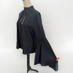 T Tahari  Blouse Womens Size S Black Mock Neck Keyhole Large Bell Sleeve Chic Photo 13