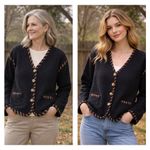 Vintage Lucia Black 100% Wool Cardigan Jacket Whipstitch Trim Button Front Cozy Size L Photo 1