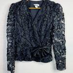 Vintage Patra Black Lace Ribbon Soutache Mesh Fitted Jacket Puff Shoulders Bow 6 Photo 0