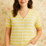 Adora Yellow & White Striped Button Front Slub Yarn Knit Top NWT Size M Photo 0