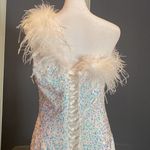 White Short Feather Sequin One Shoulder Prom Party Dress CorsetBack Size 12 NWOT Photo 4