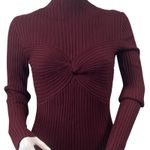 Melonie T Sweater Dress Womens Small Wine Knit Stretch Ribbed Mock Neck Mini Red Photo 1